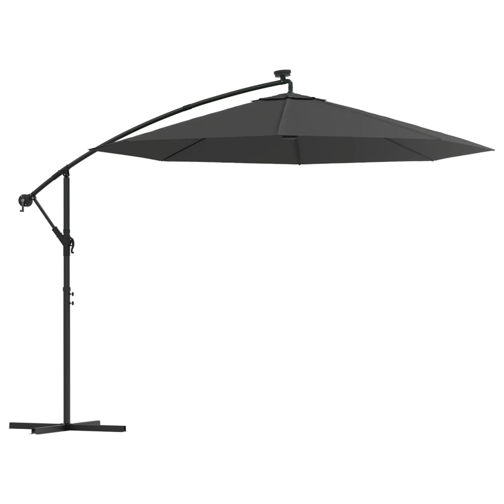 Umbrelă suspendată cu LED și stâlp din oțel, antracit, 300 cm