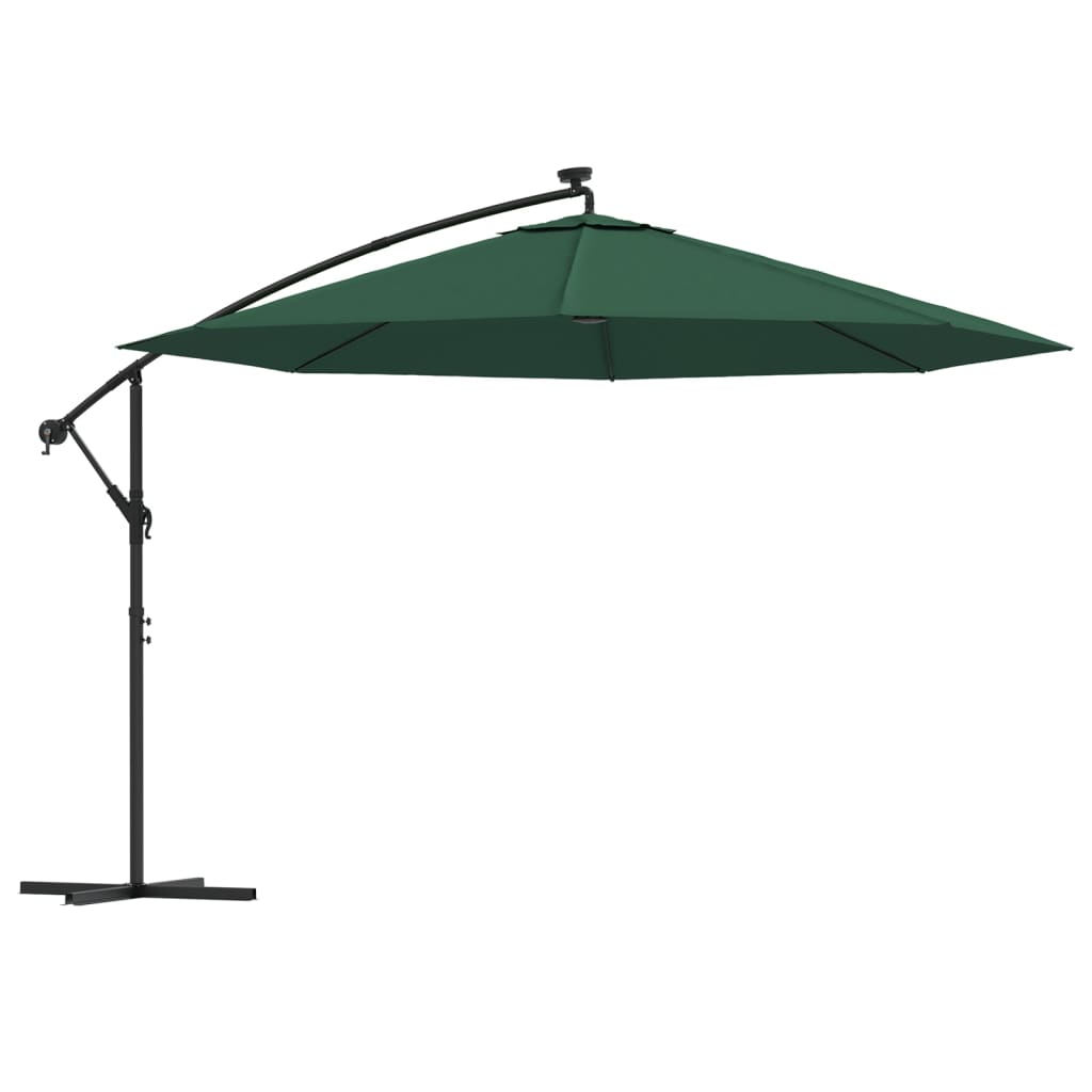 Umbrelă în consolă cu LED-uri și stâlp metalic, verde, 350 cm