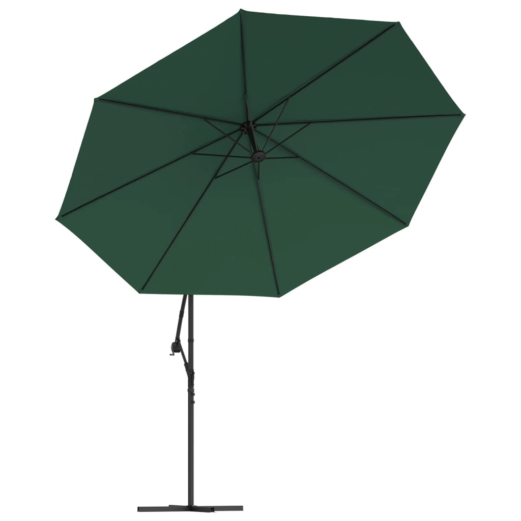 Umbrelă în consolă cu LED-uri și stâlp metalic, verde, 350 cm