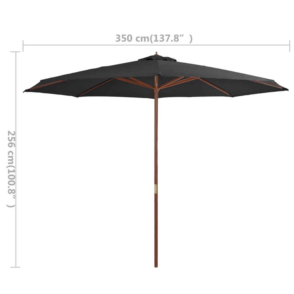 Umbrelă de soare de exterior, stâlp din lemn, antracit, 350 cm