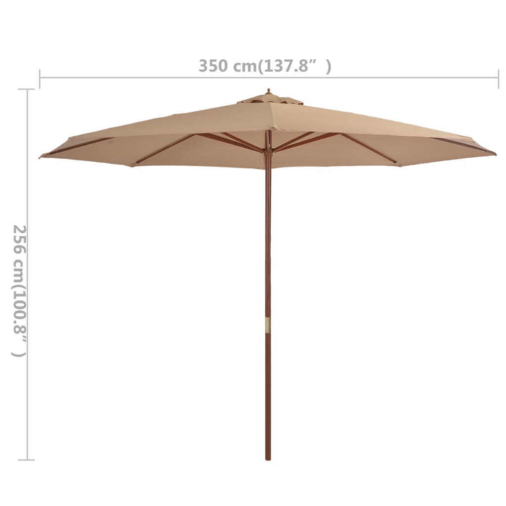 Umbrelă de soare de exterior, stâlp din lemn, gri taupe, 350 cm