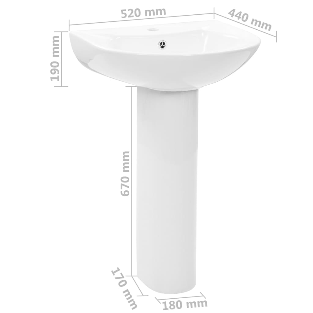 Chiuvetă de baie cu piedestal, alb, 520x440x190 mm, ceramică