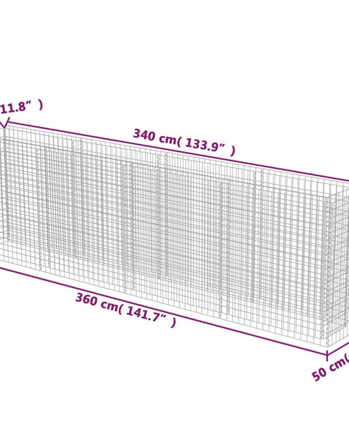 Încărcați imaginea în vizualizatorul Galerie, Strat înălțat gabion, 360 x 50 x 100 cm, oțel galvanizat
