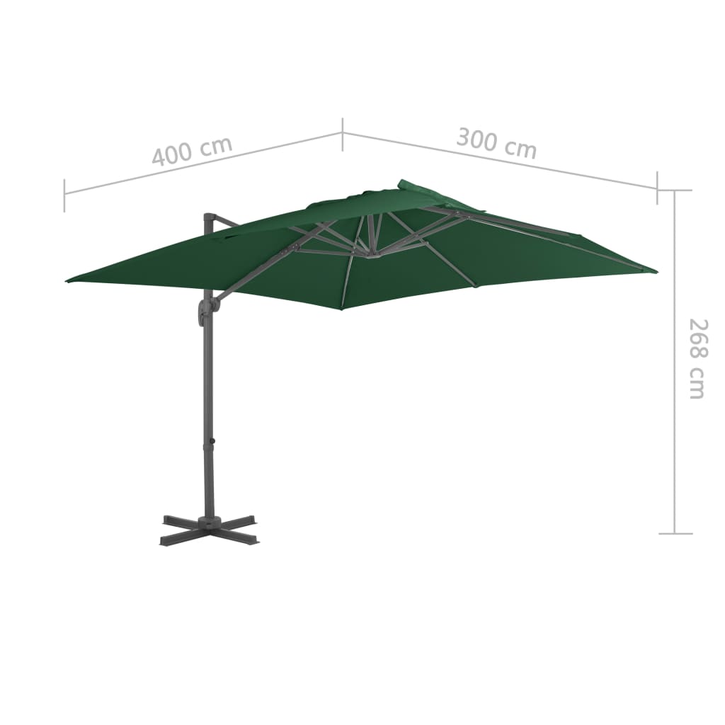 Umbrelă în consolă cu stâlp din aluminiu, verde, 400x300 cm