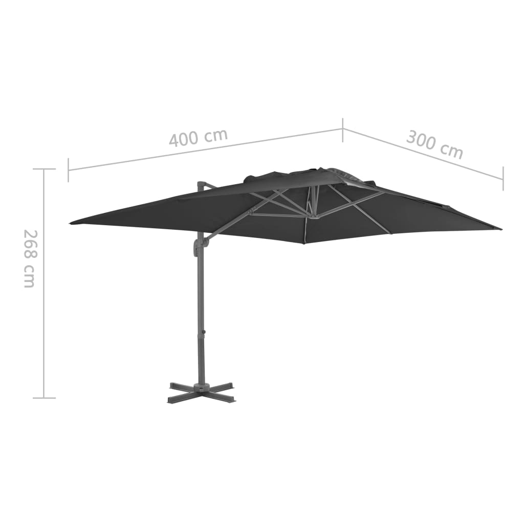 Umbrelă în consolă cu stâlp din aluminiu, 400x300 cm, antracit