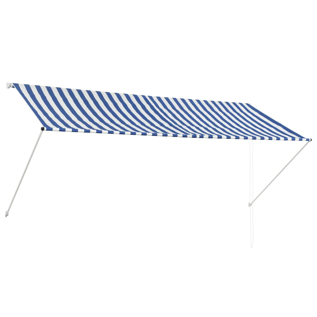 Copertină retractabilă, albastru și alb, 300 x 150 cm