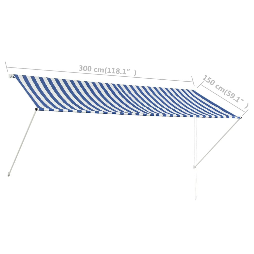 Copertină retractabilă, albastru și alb, 300 x 150 cm