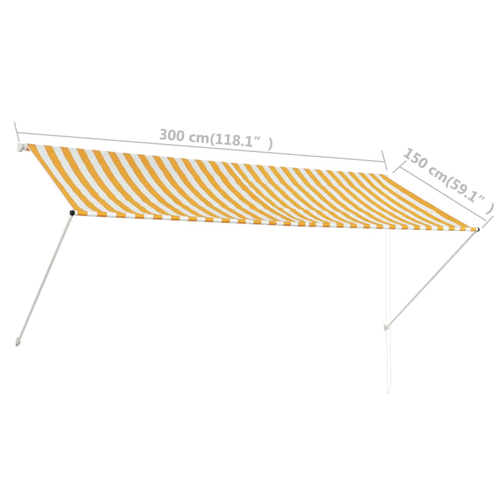 Copertină retractabilă, galben și alb, 300 x 150 cm