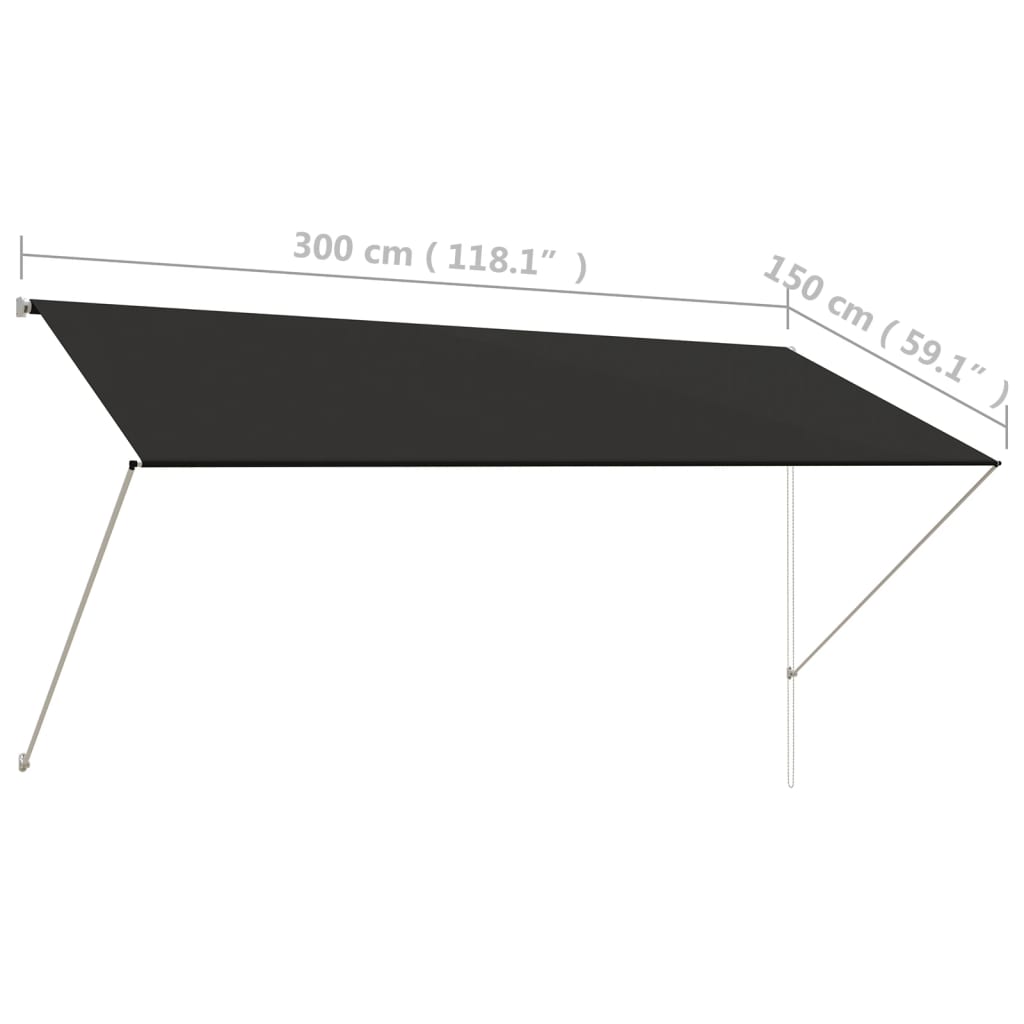 Copertină retractabilă, antracit, 300 x 150 cm