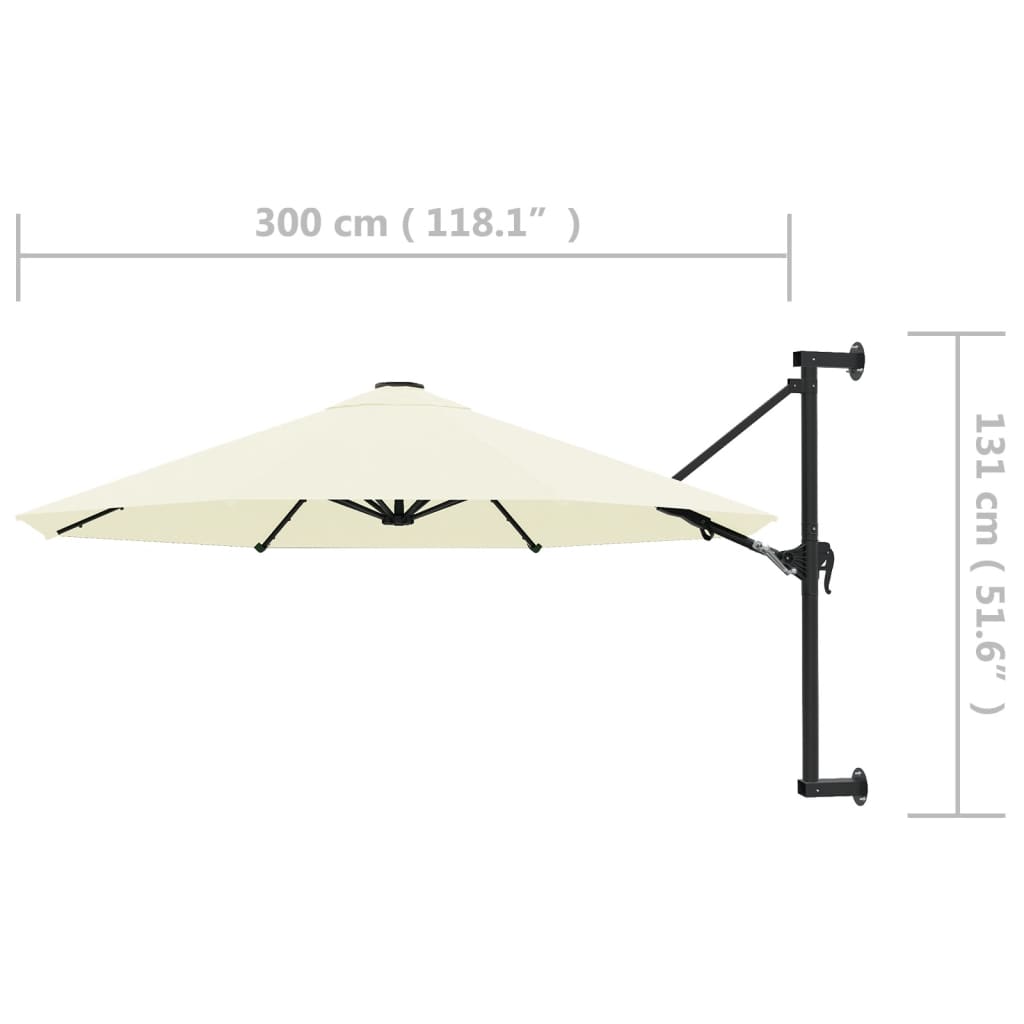 Umbrelă soare, montaj pe perete, stâlp metalic, 300 cm, nisipiu