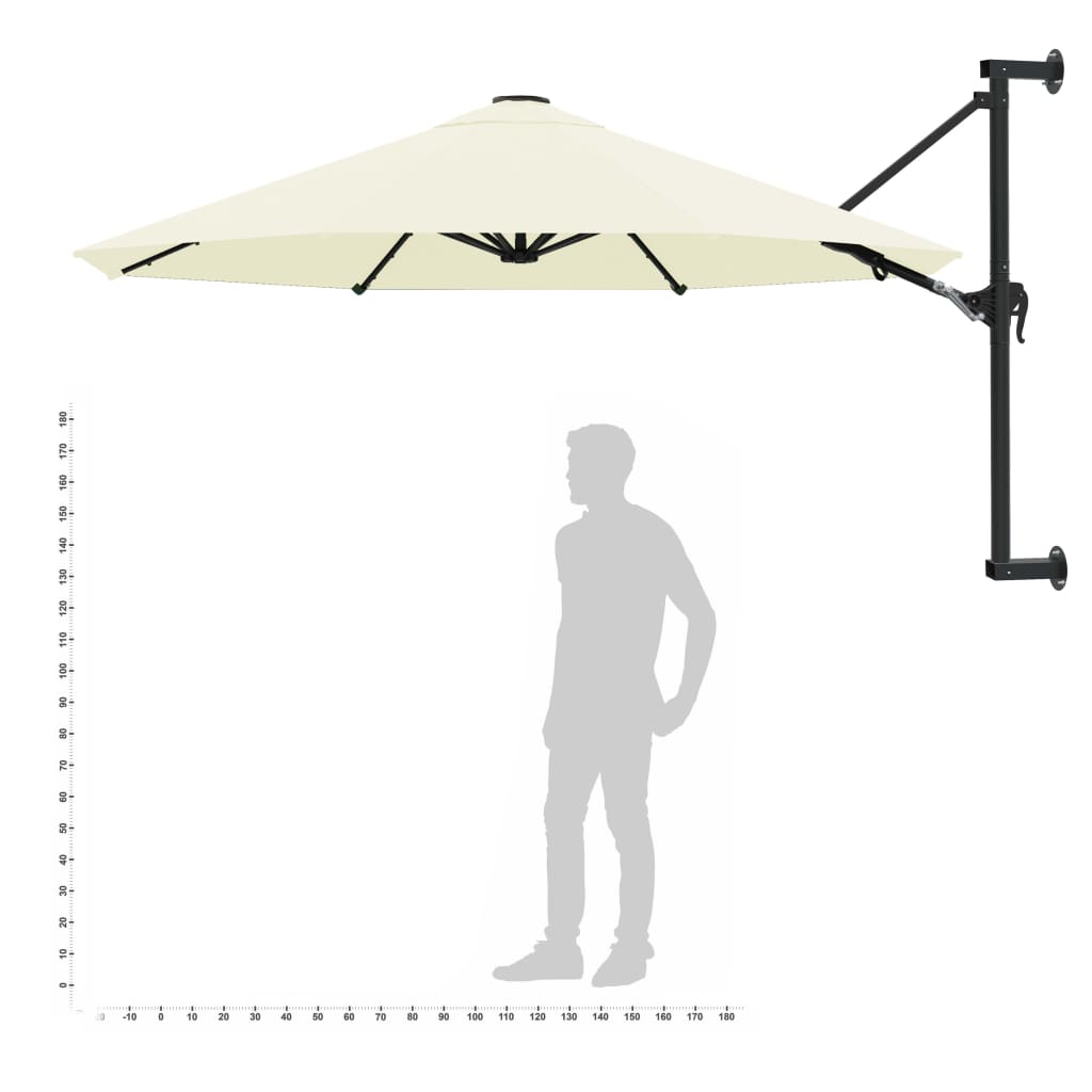 Umbrelă soare, montaj pe perete, stâlp metalic, 300 cm, nisipiu