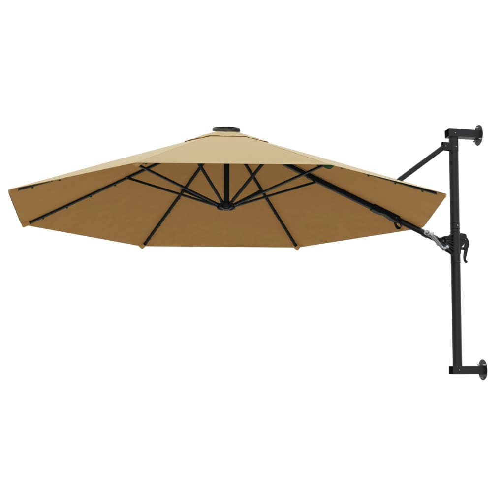 Umbrelă soare montaj pe perete tijă metalică gri taupe 300 cm