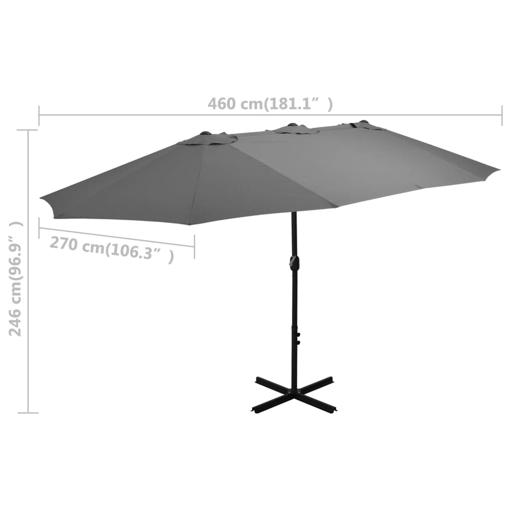 Umbrelă de soare cu stâlp aluminiu, antracit, 460 x 270 cm