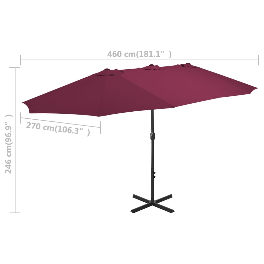 Umbrelă soare exterior, stâlp aluminiu, roșu bordo, 460x270 cm