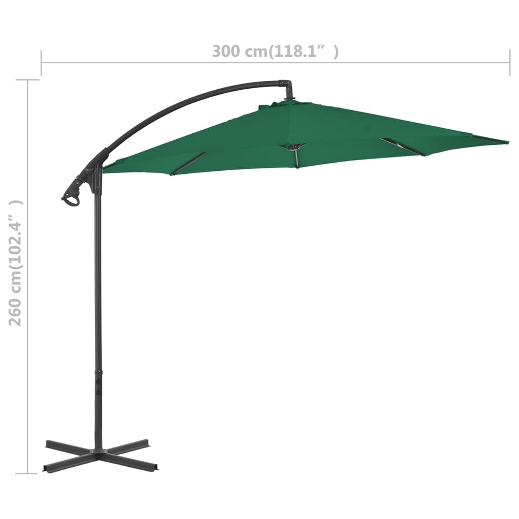 Umbrelă în consolă de grădină, stâlp din oțel, verde, 300 cm