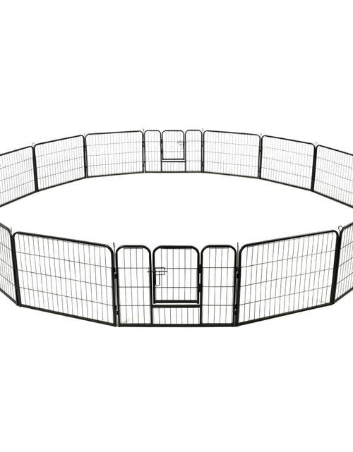 Загрузите изображение в средство просмотра галереи, Țarc pentru câini, 16 panouri, oțel, 60 x 80 cm, negru
