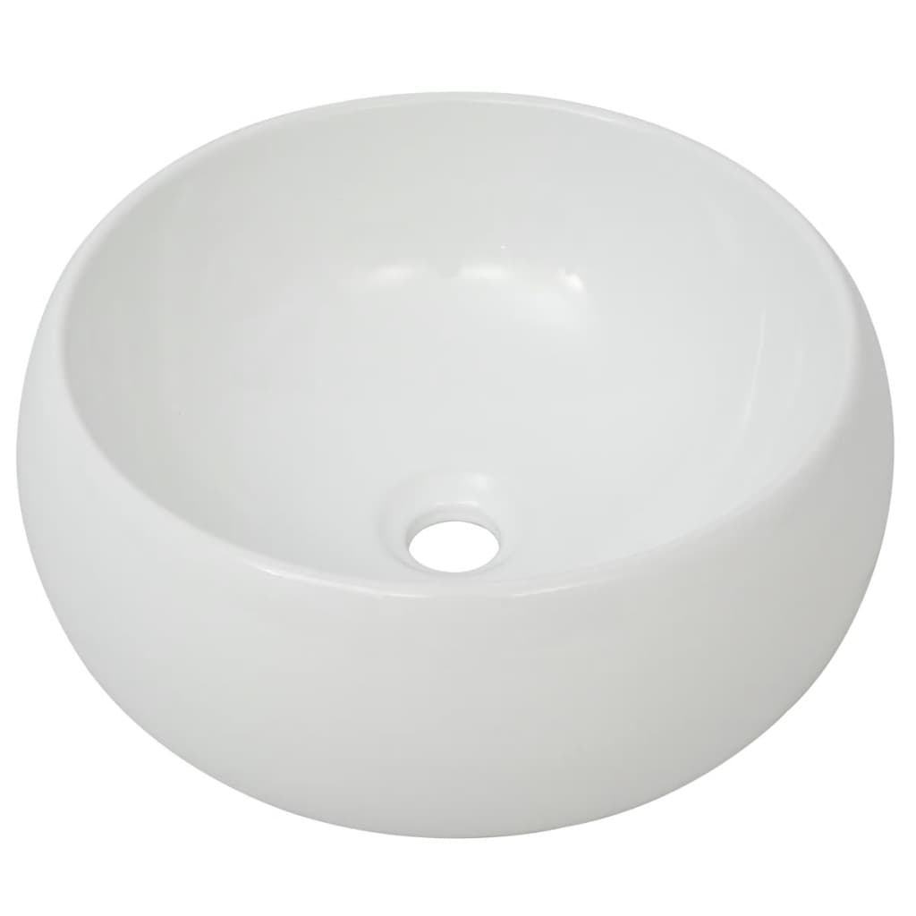 Chiuvetă de baie cu robinet mixer, ceramică, rotund, alb