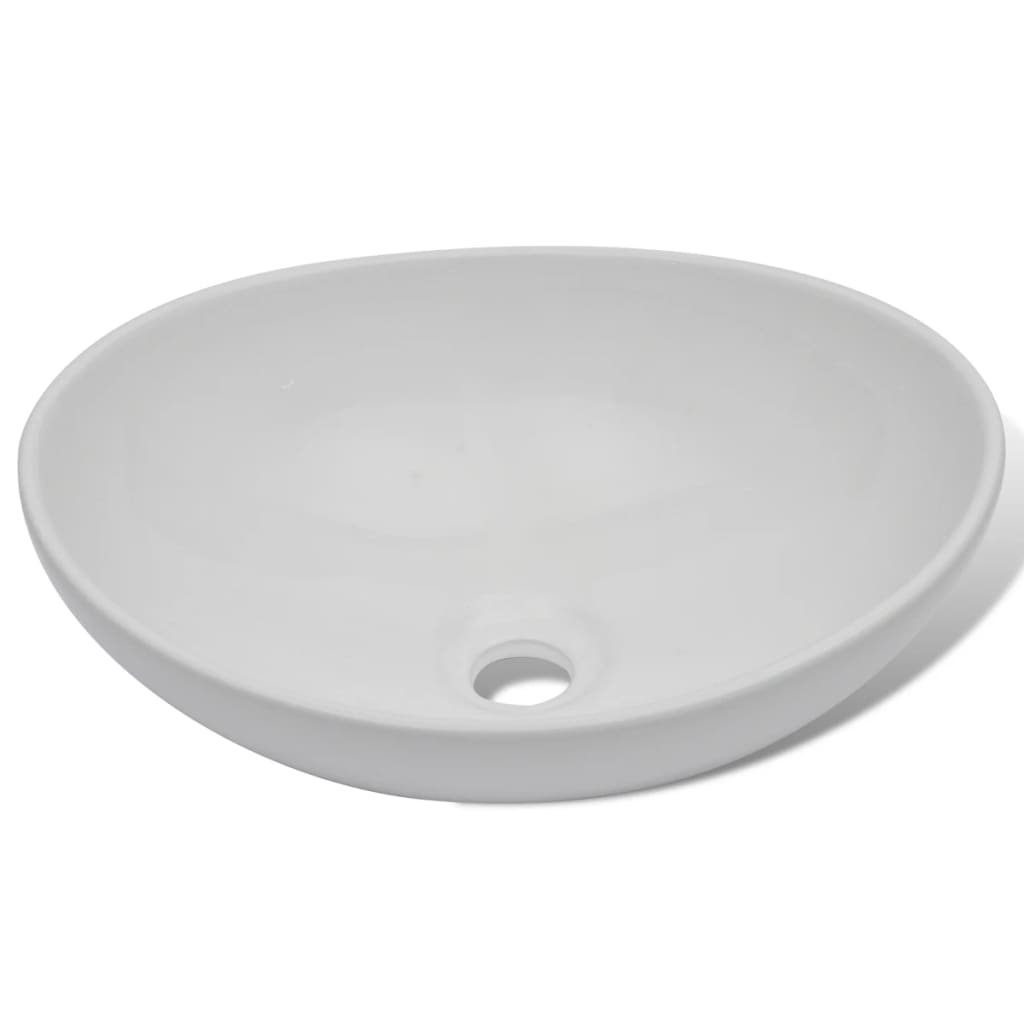 Chiuvetă de baie cu robinet mixer, ceramică, oval, alb