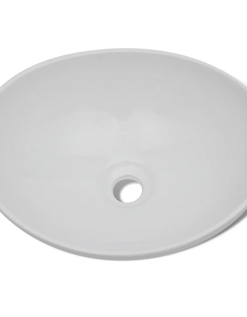 Încărcați imaginea în vizualizatorul Galerie, Chiuvetă de baie cu robinet mixer, ceramică, oval, alb
