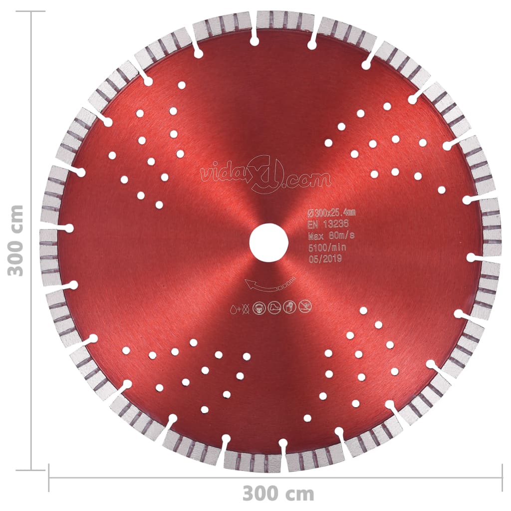 Disc diamantat de tăiere cu segmente turbo și găuri oțel 300 mm