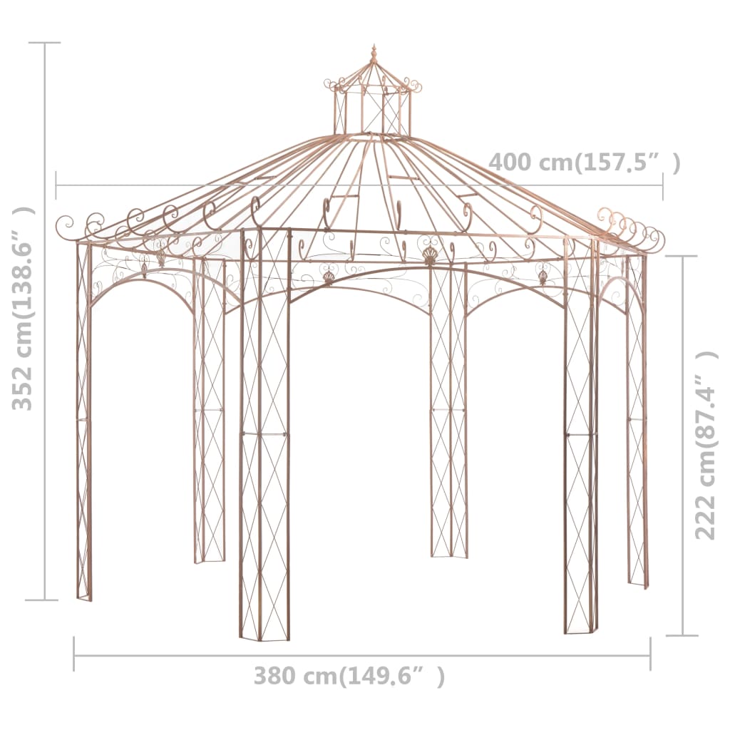 Pavilion de grădină, maro antichizat, 4 m, fier