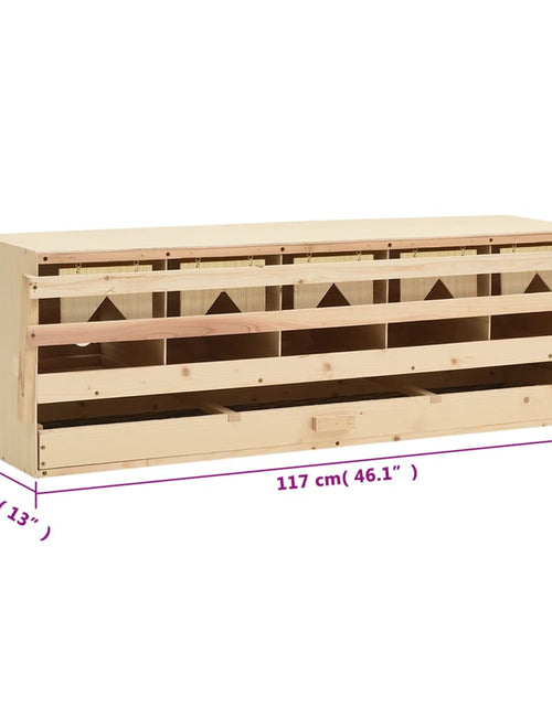 Încărcați imaginea în vizualizatorul Galerie, Cuibar găini cu 5 compartimente, 117x33x38 cm, lemn masiv pin
