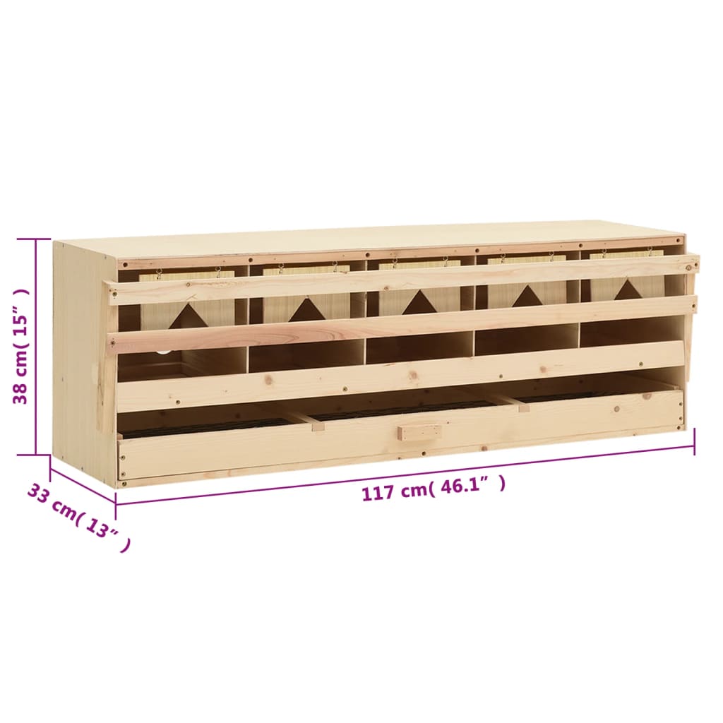 Cuibar găini cu 5 compartimente, 117x33x38 cm, lemn masiv pin