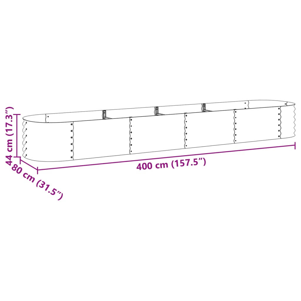 Strat înălțat de grădină argintiu 400x80x44 cm oțel galvanizat