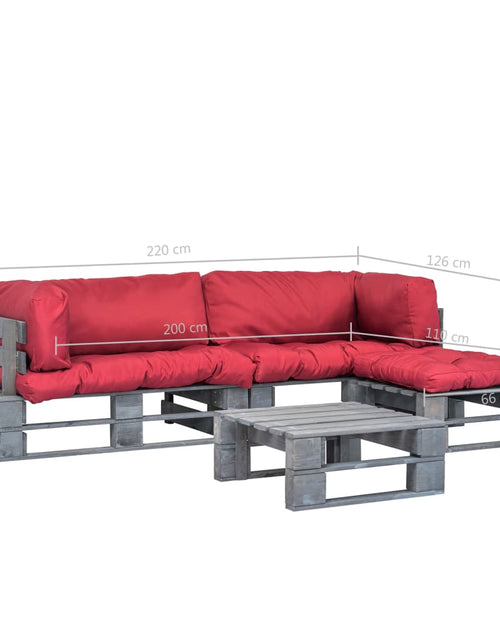 Загрузите изображение в средство просмотра галереи, Set mobilier de grădină din paleți cu perne roșii 4 piese, lemn
