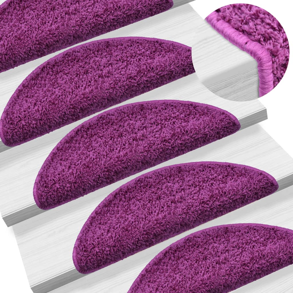 Covorașe pentru trepte scară, 15 buc., violet, 65 x 21 x 4 cm