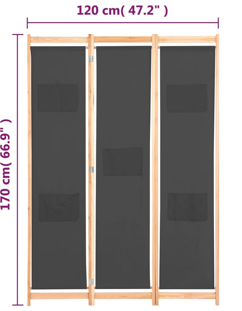 Загрузите изображение в средство просмотра галереи, Paravan de cameră cu 3 panouri, gri, 120x170x4 cm, textil
