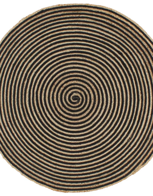 Încărcați imaginea în vizualizatorul Galerie, Covor lucrat manual cu model spiralat, negru, 90 cm, iută
