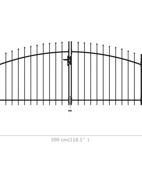Загрузите изображение в средство просмотра галереи, Poartă de gard cu uși duble, cu vârfuri de suliță, 300 x 150 cm
