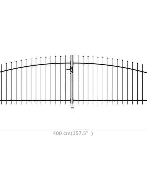 Загрузите изображение в средство просмотра галереи, Poartă de gard cu uși duble, cu vârfuri de suliță, 400 x 150 cm
