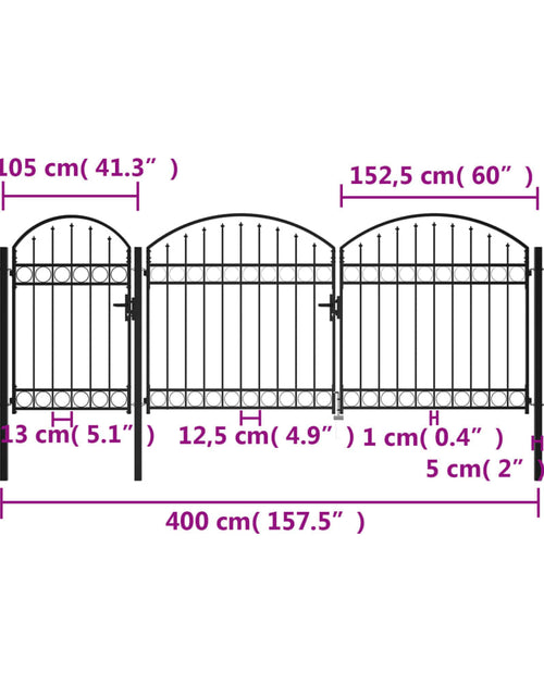 Загрузите изображение в средство просмотра галереи, Poartă de gard de grădină cu arcadă, negru, 2,25 x 4 m, oțel

