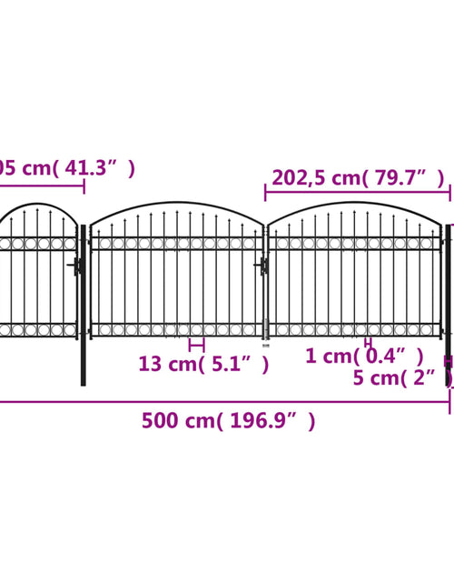 Загрузите изображение в средство просмотра галереи, Poartă de gard de grădină cu arcadă, negru, 1,75 x 5 m, oțel
