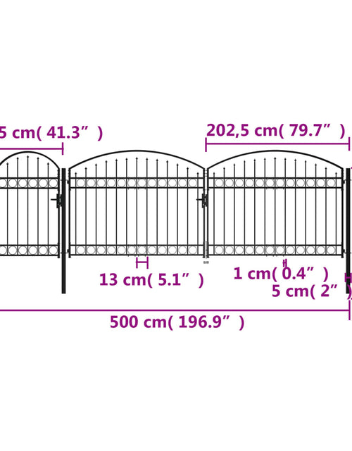 Încărcați imaginea în vizualizatorul Galerie, Poartă de grădină cu arcadă, negru, 2 x 5 m, oțel
