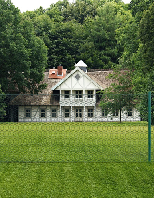 Загрузите изображение в средство просмотра галереи, Gard din plasă de sârmă cu stâlpi, verde, 25 x 1 m, oțel
