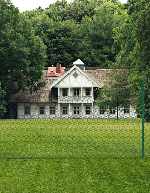 Загрузите изображение в средство просмотра галереи, Gard din plasă de sârmă cu stâlpi, verde, 25 x 2 m, oțel
