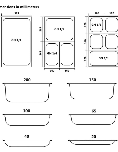 Încărcați imaginea în vizualizatorul Galerie, Recipiente Gastronorm 4 buc. GN 1/1 65 mm oțel inoxidabil
