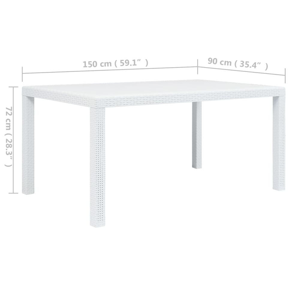 Masă de grădină, alb, 150 x 90 x 72 cm, plastic, aspect ratan