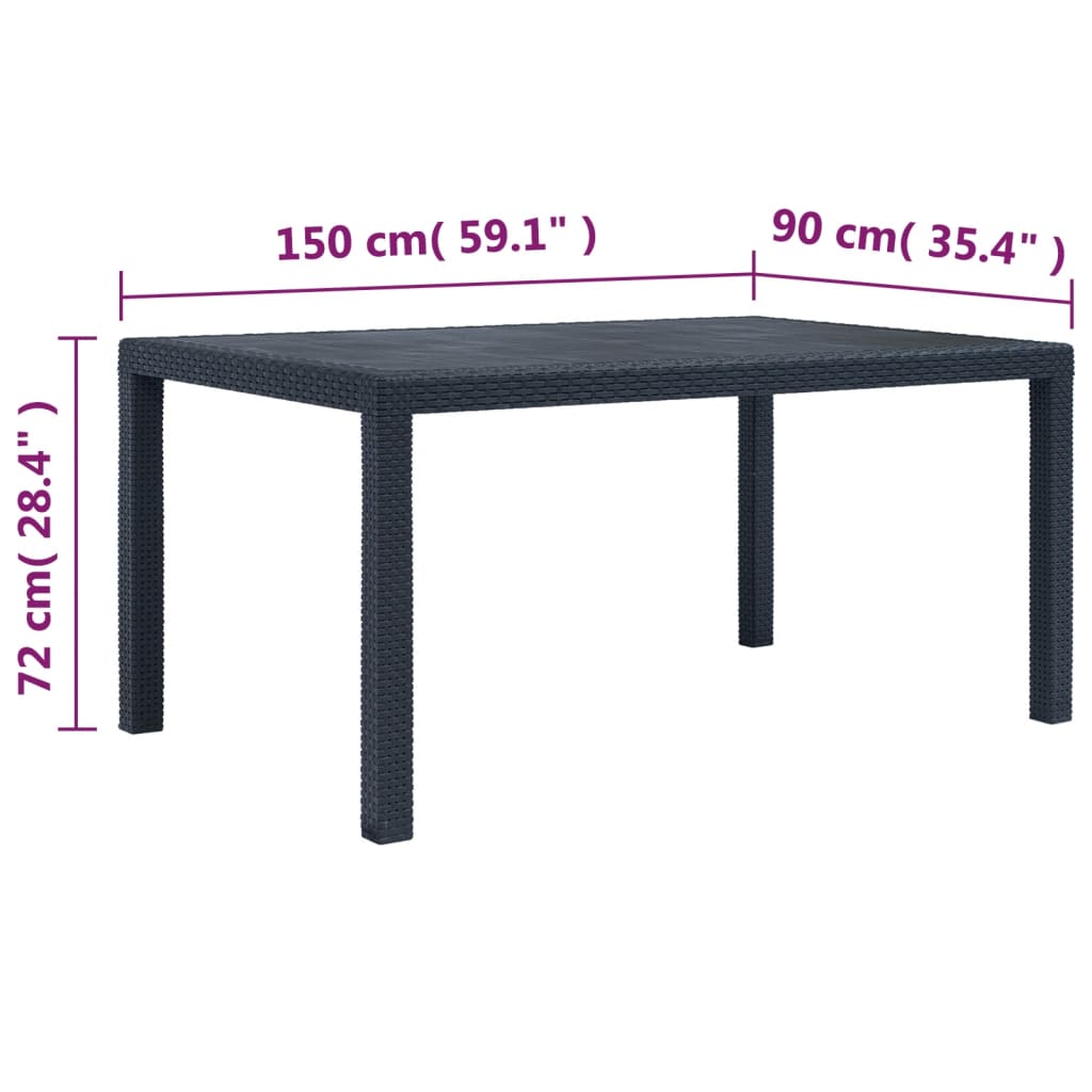 Masă de grădină, antracit, 150x90x72 cm, plastic, aspect ratan