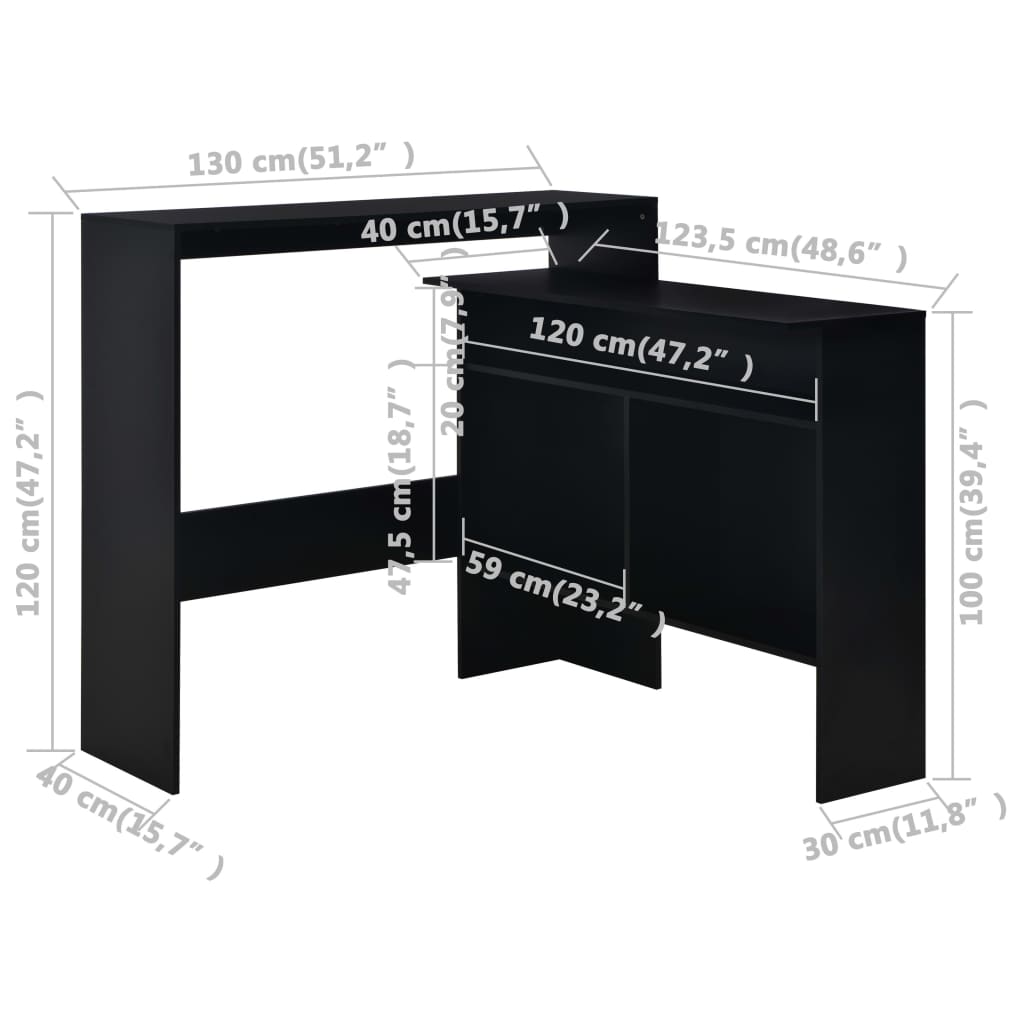 Masă de bar cu 2 blaturi, negru, 130x40x120 cm