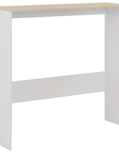 Încărcați imaginea în vizualizatorul Galerie, Masă de bar cu 2 blaturi, alb și stejar, 130x40x120 cm
