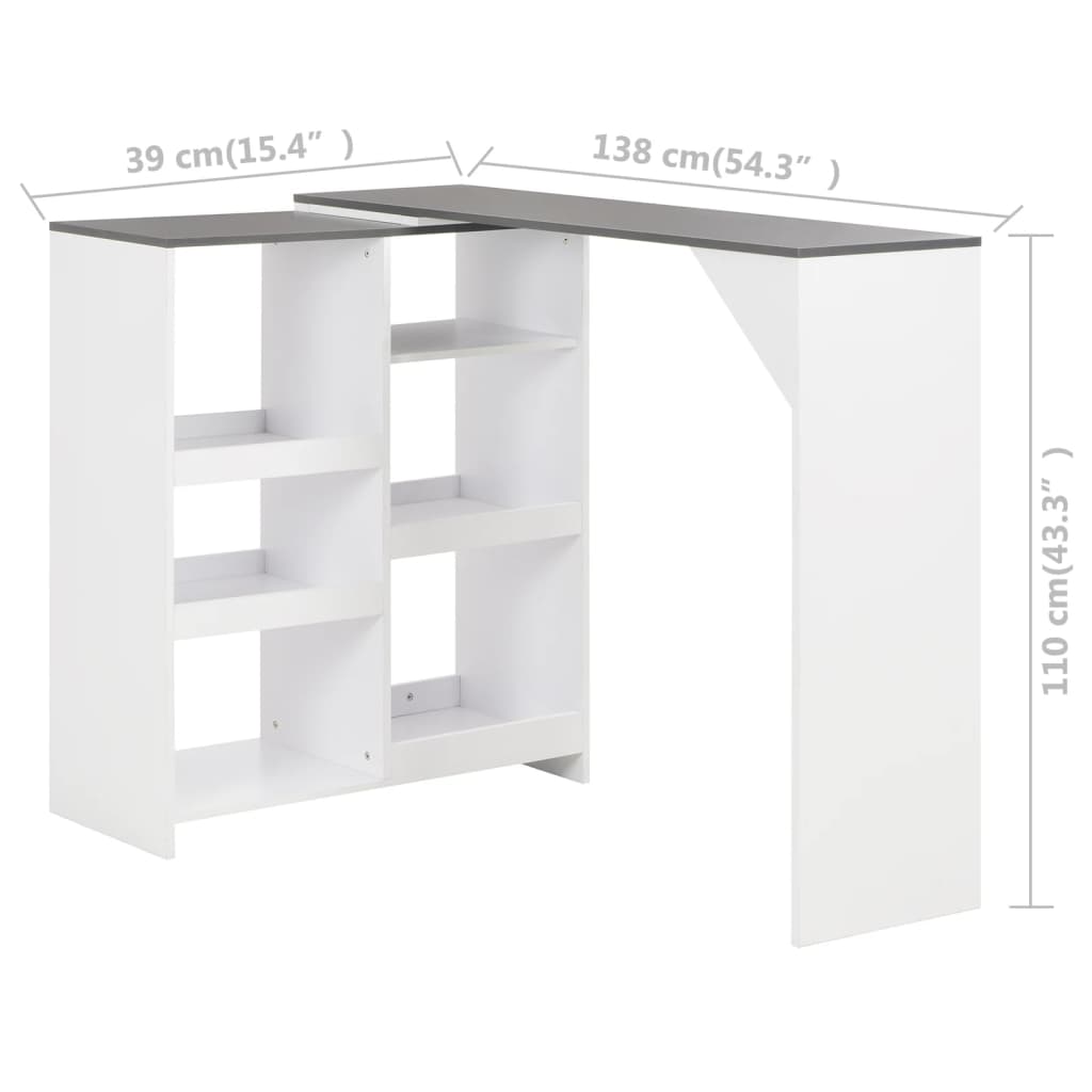 Masă de bar cu raft mobil, alb, 138x39x110 cm