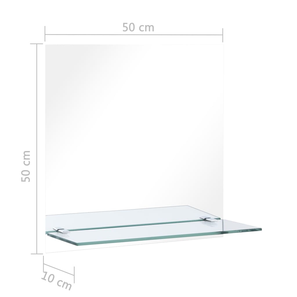 Oglindă de perete cu raft, 50 x 50 cm, sticlă securizată