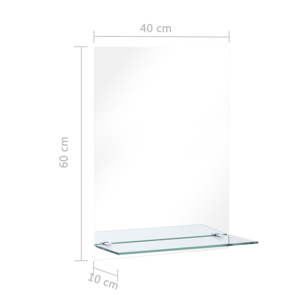 Oglindă de perete cu raft, 40 x 60 cm, sticlă securizată