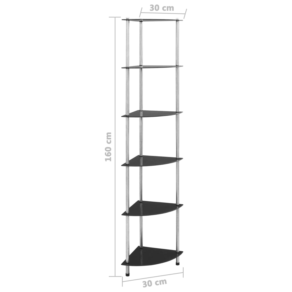 Raft cu 6 niveluri, negru, 30 x 30 x 160 cm, sticlă securizată