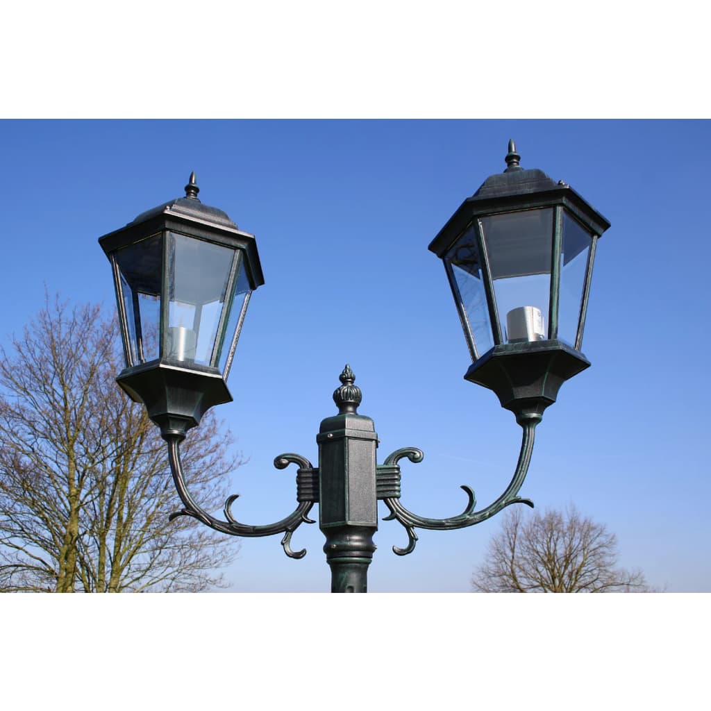 Stâlp lampă grădină 2 brațe verde închis/negru 230 cm aluminiu