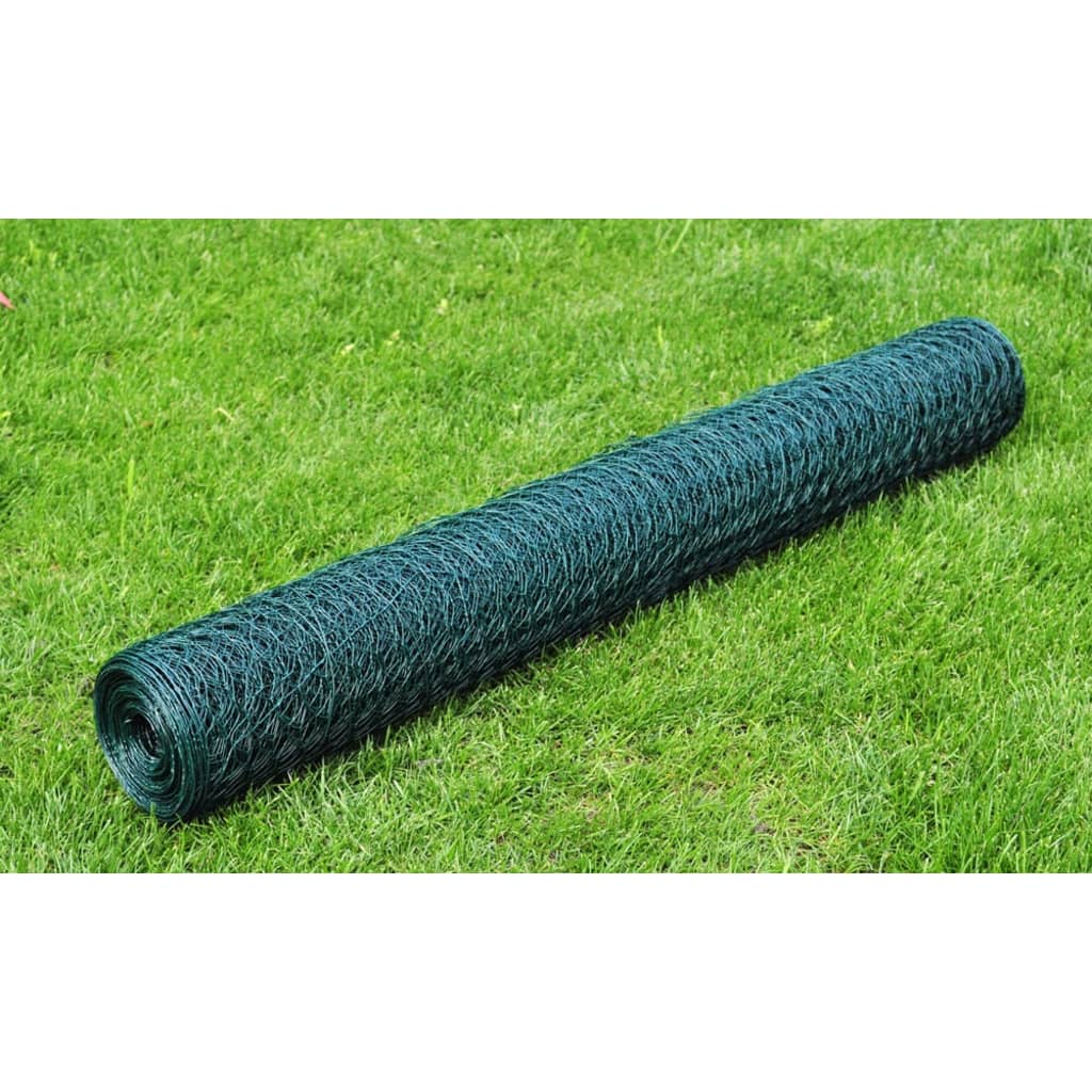 Plasă de sârmă găini, verde, 25x1 m, cu acoperire PVC